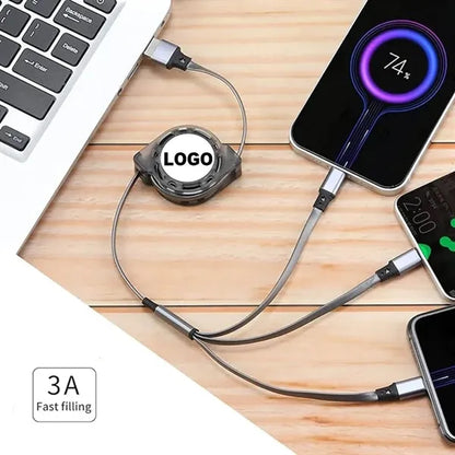 Retractable 3 in 1 USB Charging Cable For Type-C Lightning