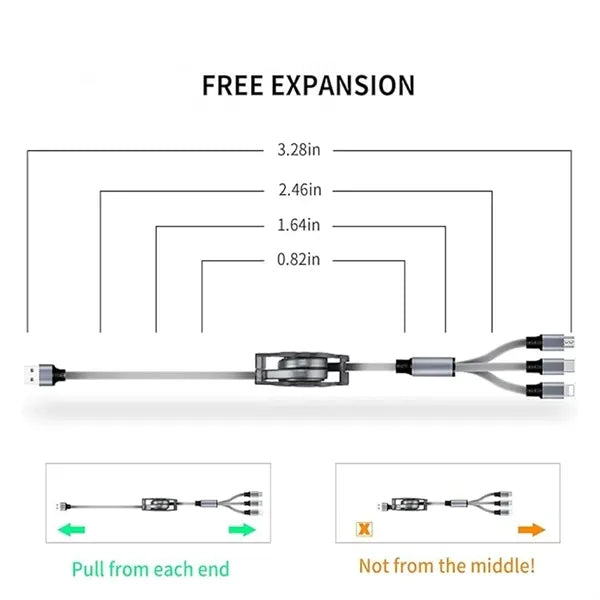 Retractable 3 in 1 USB Charging Cable For Type-C Lightning