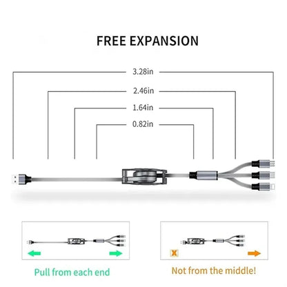 Retractable 3 in 1 USB Charging Cable For Type-C Lightning