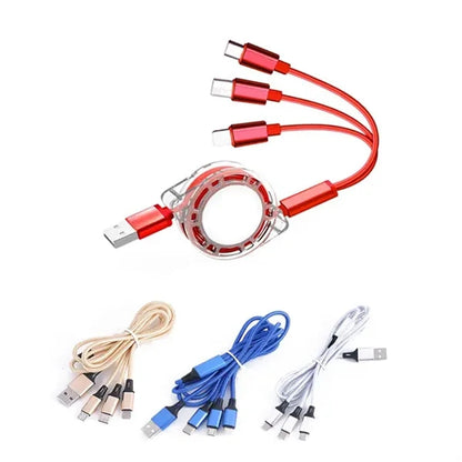 Retractable 3 in 1 USB Charging Cable For Type-C Lightning