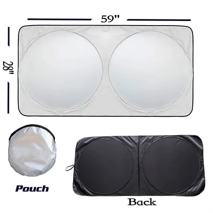 Car Windshield Sun Shade w/Storage Pouch