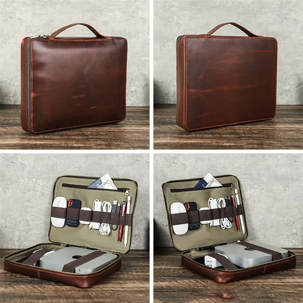 Huge Capacity Genuine Leather Laptop Bag with Handle