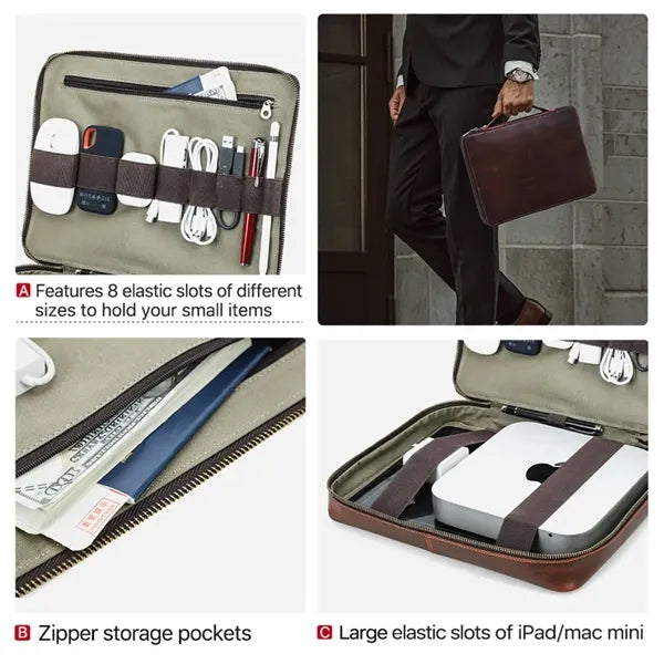 Huge Capacity Genuine Leather Laptop Bag with Handle