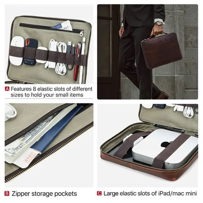 Huge Capacity Genuine Leather Laptop Bag with Handle