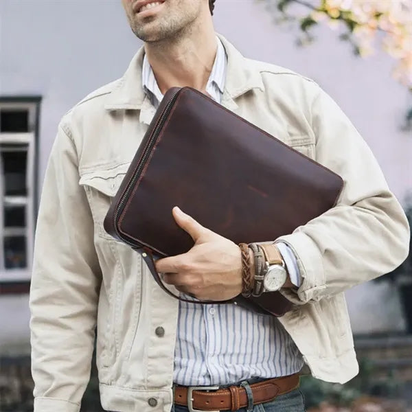 Huge Capacity Genuine Leather Laptop Bag with Handle