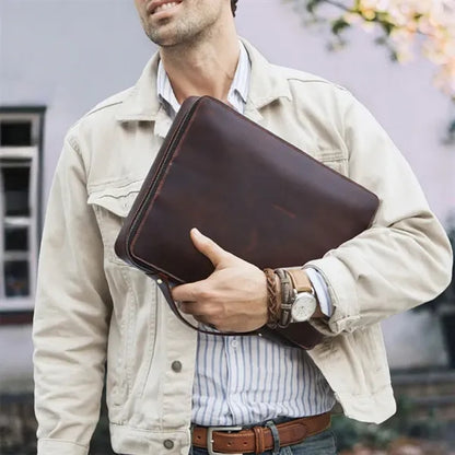 Huge Capacity Genuine Leather Laptop Bag with Handle