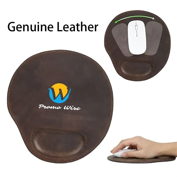 Non-corner Smooth Genuine Leather Mouse Pad with Wristrest