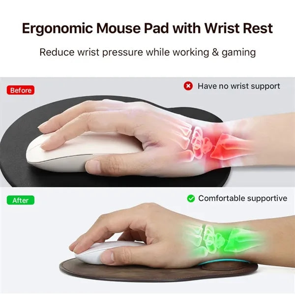 Non-corner Smooth Genuine Leather Mouse Pad with Wristrest