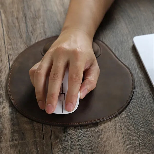 Non-corner Smooth Genuine Leather Mouse Pad with Wristrest