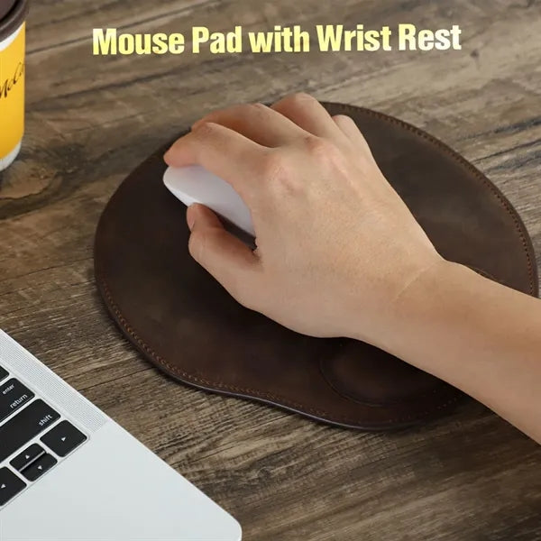 Non-corner Smooth Genuine Leather Mouse Pad with Wristrest