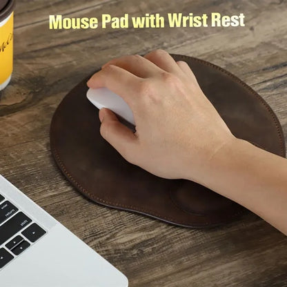 Non-corner Smooth Genuine Leather Mouse Pad with Wristrest