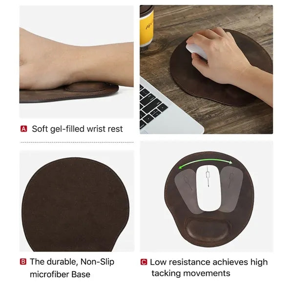 Non-corner Smooth Genuine Leather Mouse Pad with Wristrest