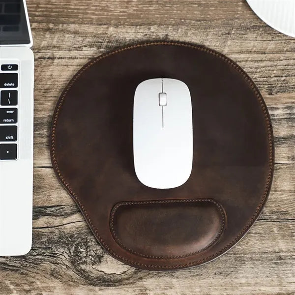 Non-corner Smooth Genuine Leather Mouse Pad with Wristrest