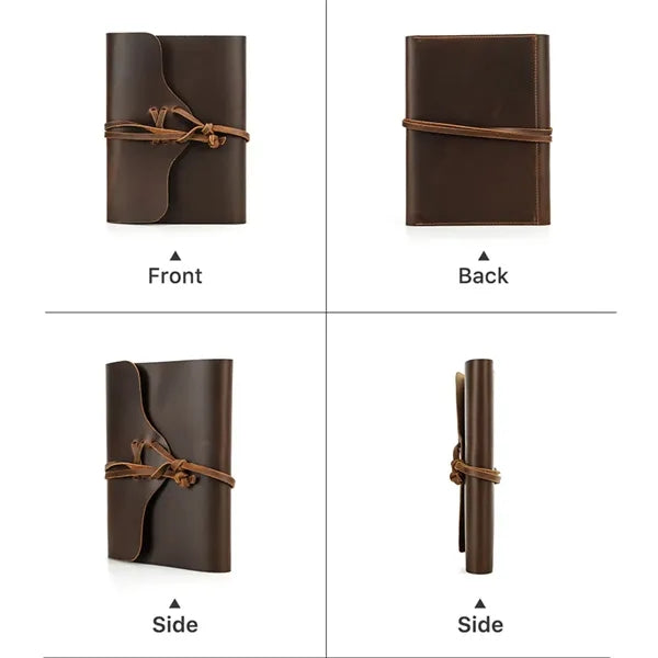 Genuine Leather Journal w/ Book Cover Jacket with Strap Wrap