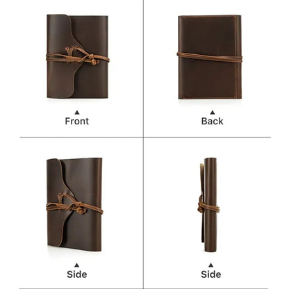 Genuine Leather Journal w/ Book Cover Jacket with Strap Wrap