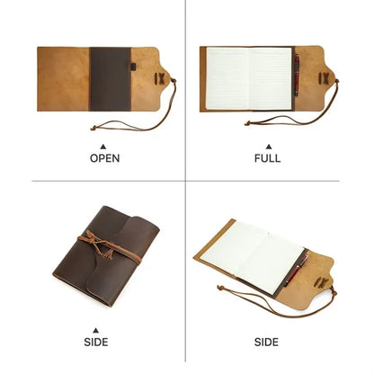 Genuine Leather Journal w/ Book Cover Jacket with Strap Wrap