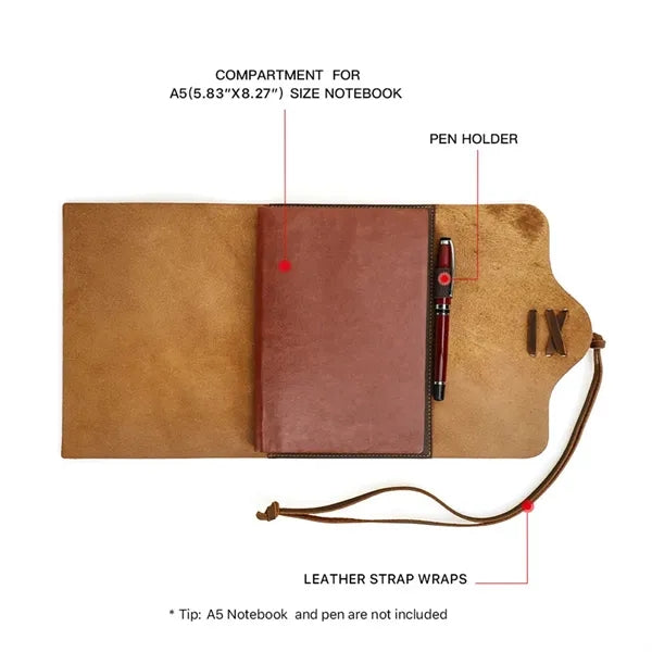 Genuine Leather Journal w/ Book Cover Jacket with Strap Wrap