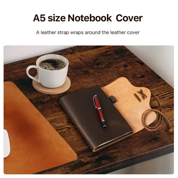 Genuine Leather Journal w/ Book Cover Jacket with Strap Wrap