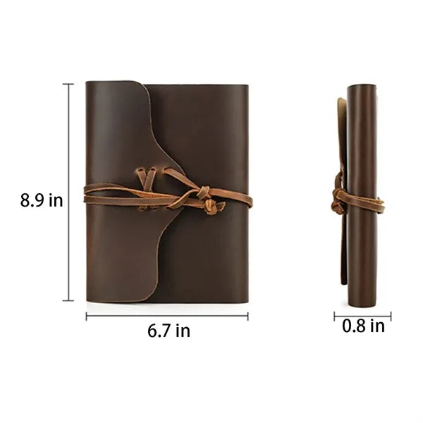Genuine Leather Journal w/ Book Cover Jacket with Strap Wrap
