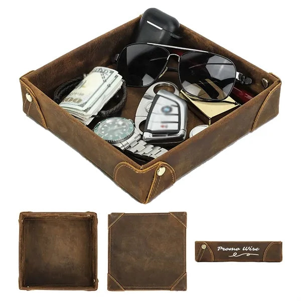 Genuine Leather Storage Tray Desktop Organizer for Sundry