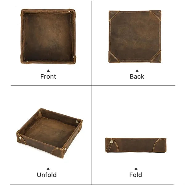 Genuine Leather Storage Tray Desktop Organizer for Sundry