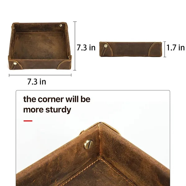 Genuine Leather Storage Tray Desktop Organizer for Sundry