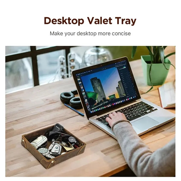 Genuine Leather Storage Tray Desktop Organizer for Sundry