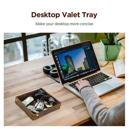 Genuine Leather Storage Tray Desktop Organizer for Sundry
