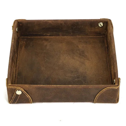 Genuine Leather Storage Tray Desktop Organizer for Sundry