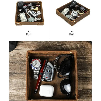 Genuine Leather Storage Tray Desktop Organizer for Sundry