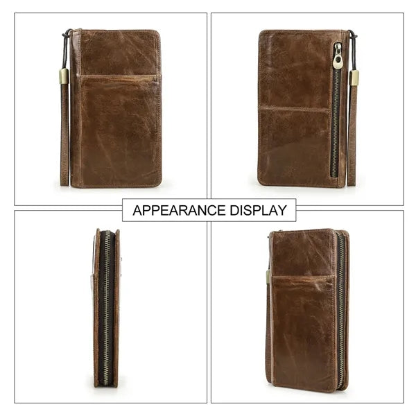Genuine Leather Anti-theft Zipper Wallets with Wristlet