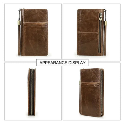 Genuine Leather Anti-theft Zipper Wallets with Wristlet