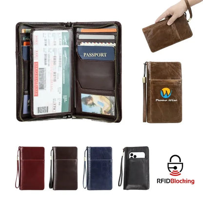 Genuine Leather Anti-theft Zipper Wallets with Wristlet