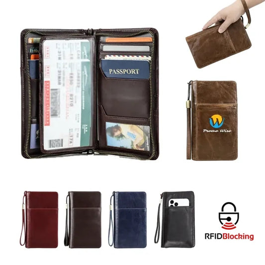 Genuine Leather Anti-theft Zipper Wallets with Wristlet