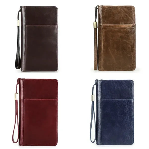 Genuine Leather Anti-theft Zipper Wallets with Wristlet