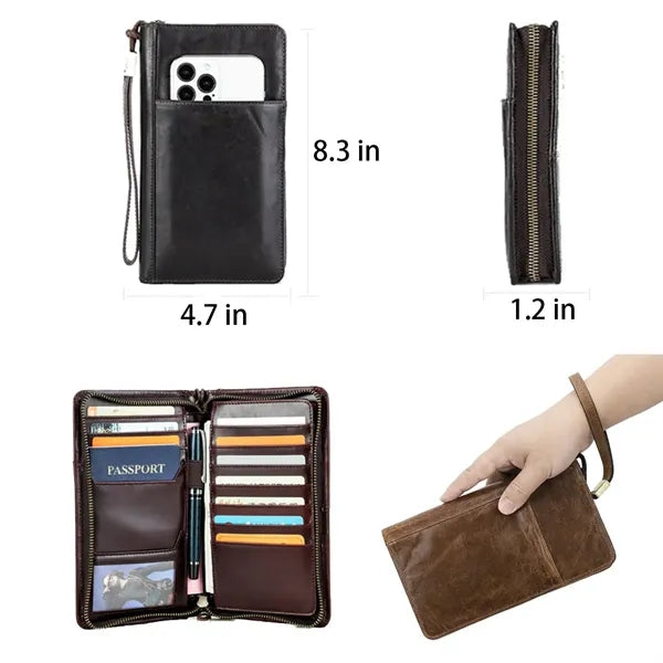Genuine Leather Anti-theft Zipper Wallets with Wristlet