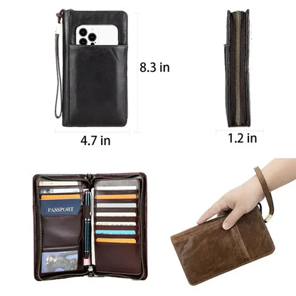 Genuine Leather Anti-theft Zipper Wallets with Wristlet
