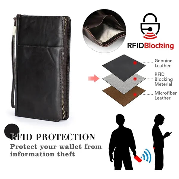 Genuine Leather Anti-theft Zipper Wallets with Wristlet