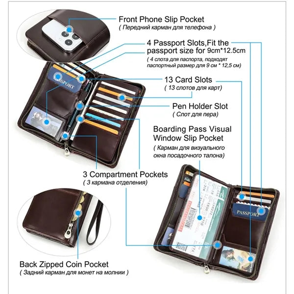 Genuine Leather Anti-theft Zipper Wallets with Wristlet