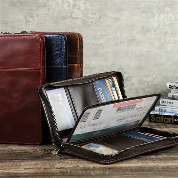 Genuine Leather Anti-theft Zipper Wallets with Wristlet