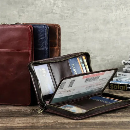 Genuine Leather Anti-theft Zipper Wallets with Wristlet