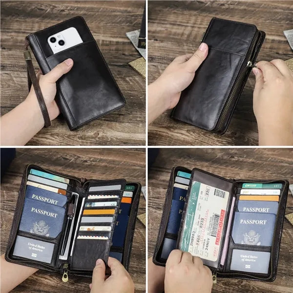 Genuine Leather Anti-theft Zipper Wallets with Wristlet