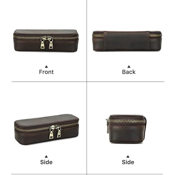 Double Zipper Crazy Horse Genuine Leather Jewelry Box