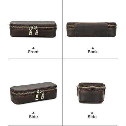 Double Zipper Crazy Horse Genuine Leather Jewelry Box