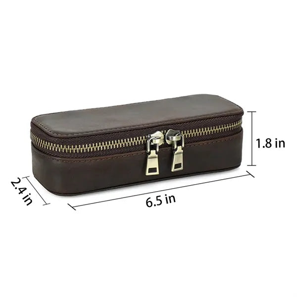 Double Zipper Crazy Horse Genuine Leather Jewelry Box