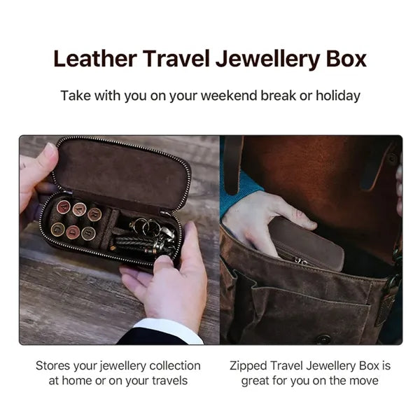Double Zipper Crazy Horse Genuine Leather Jewelry Box