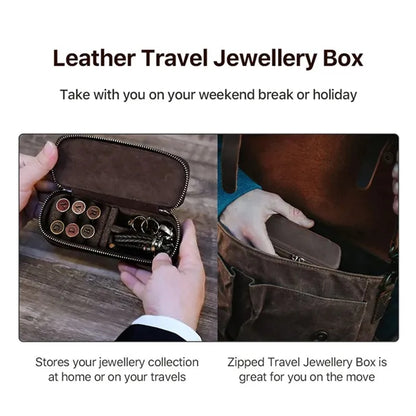 Double Zipper Crazy Horse Genuine Leather Jewelry Box