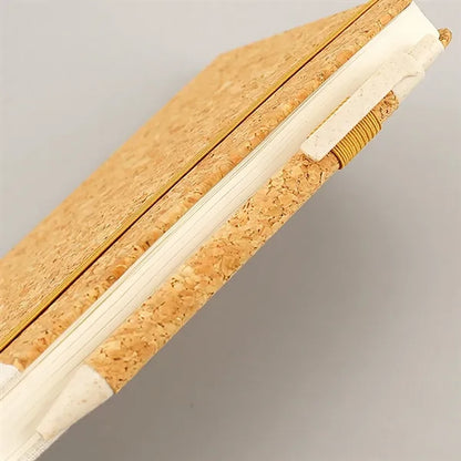 Cork Spliced Fabric Elastic Closure Notebook with Pen Slot