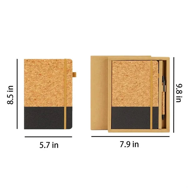 Cork Spliced Fabric Elastic Closure Notebook with Pen Slot