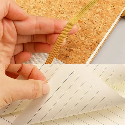 Cork Spliced Fabric Elastic Closure Notebook with Pen Slot